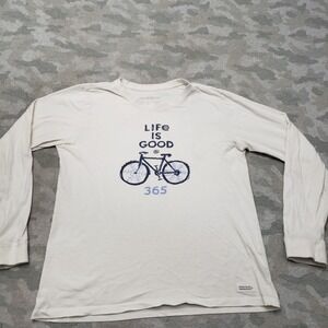 Life Is Good Top Womens Large White Pullover Long Sleeve Bike 365